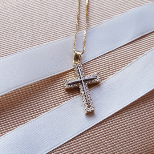 Χρυσός μασίφ βαπτιστικός σταυρός Κ14 με αλυσίδα