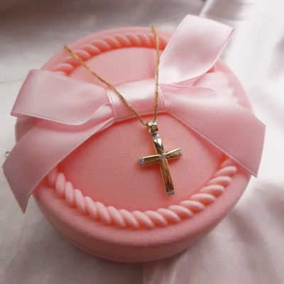 Χρυσός σταυρός βάπτισης αρραβώνα Κ14 με ζιργκόν