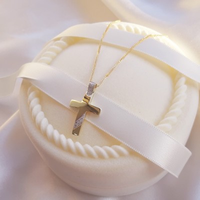 Χρυσός σταυρός βάπτισης αρραβώνα Κ14 με αλυσίδα