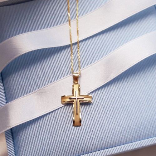 Χρυσός βαπτιστικός σταυρός Κ14 με αλυσίδα