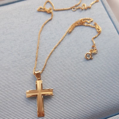 Χρυσός μασίφ ματ σταυρός Κ14 με αλυσίδα