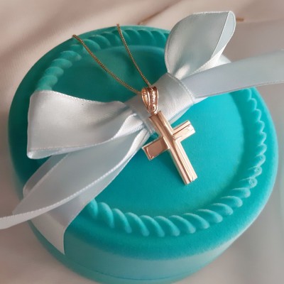 Χρυσός σταυρός Κ14 με αλυσίδα