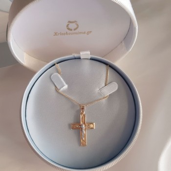 Χρυσός βαπτιστικός σταυρός Κ14 με αλυσίδα
