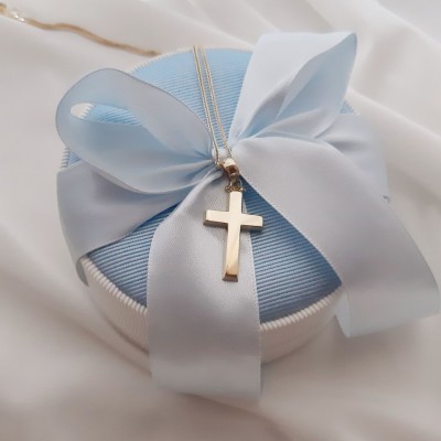 Χρυσός μασίφ βαπτιστικός σταυρός Κ14 με αλυσίδα