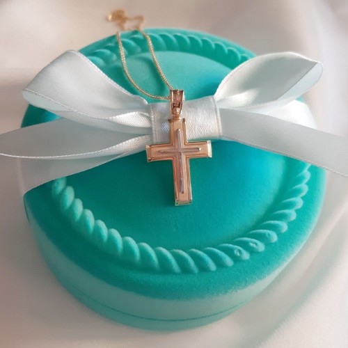 Χρυσός βαπτιστικός σταυρός Κ14 με αλυσίδα