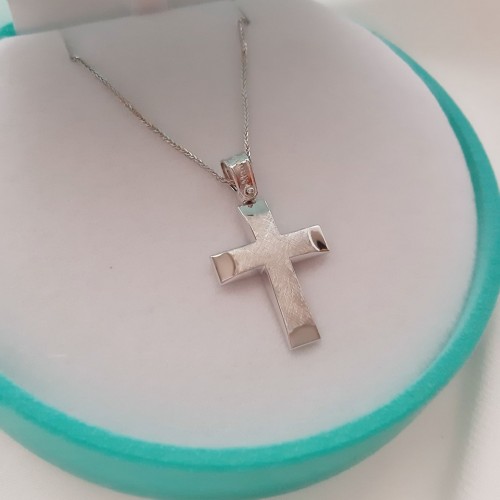 Λευκόχρυσος βαπτιστικός σταυρός Κ14 με αλυσίδα
