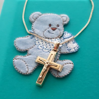 Χρυσός βαπτιστικός σταυρός Κ14 με αλυσίδα