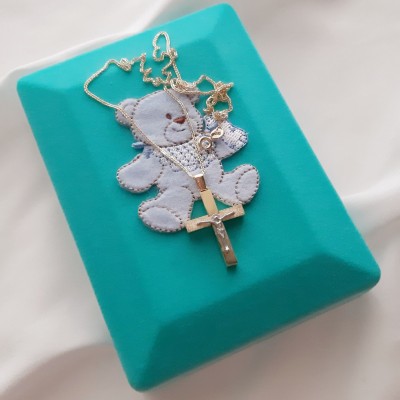 Χρυσός βαπτιστικός σταυρός Κ14 με αλυσίδα