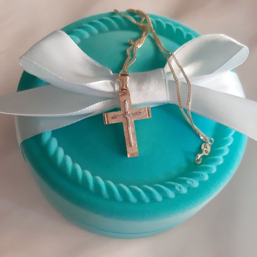 Χρυσός βαπτιστικός σταυρός Κ14 με αλυσίδα