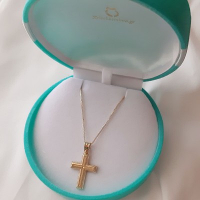 Χρυσός βαπτιστικός σταυρός Κ14 με αλυσίδα