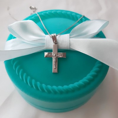 Λευκόχρυσος βαπτιστικός σταυρός Κ14 με αλυσίδα