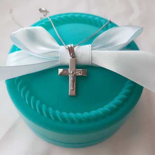 Λευκόχρυσος βαπτιστικός σταυρός Κ14 με αλυσίδα