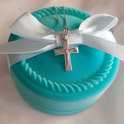 Λευκόχρυσος βαπτιστικός σταυρός Κ14 με αλυσίδα