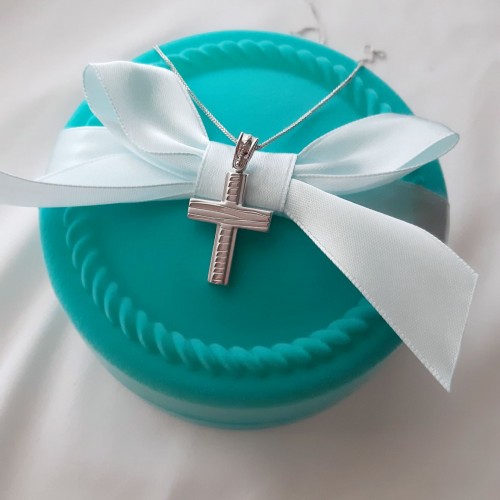 Λευκόχρυσος βαπτιστικός σταυρός Κ14 με αλυσίδα