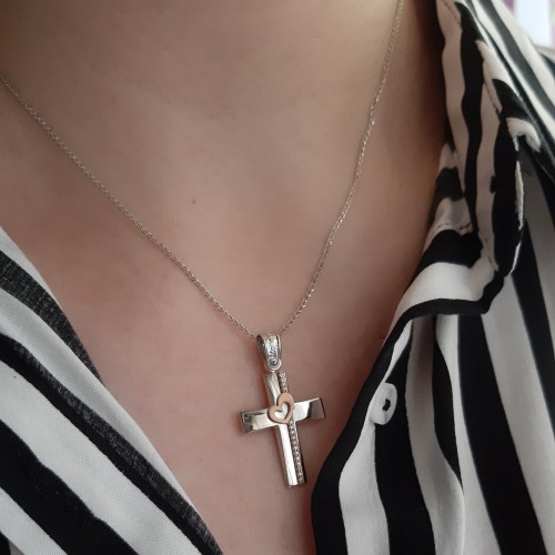 Λευκόχρυσος σταυρός Κ14 με αλυσίδα