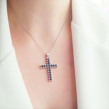 Λευκόχρυσος μασίφ σταυρός Κ14  με αλυσίδα