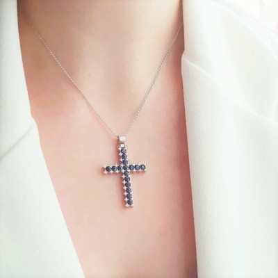 Λευκόχρυσος μασίφ σταυρός Κ14  με αλυσίδα