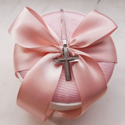 Λευκόχρυσος γυναικείος βαπτιστικός σταυρός Κ14 με αλυσίδα