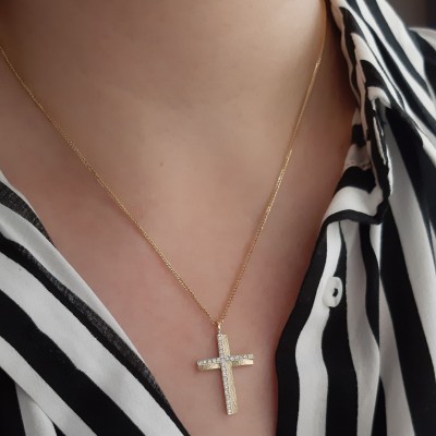 Χρυσός σταυρός Κ14 με αλυσίδα