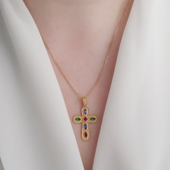 Χρυσός Βυζαντινός σταυρός Κ14 με αλυσίδα