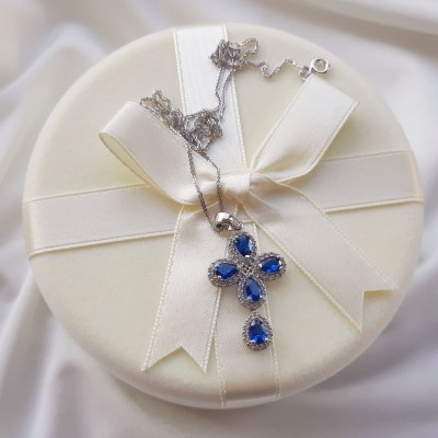 Λευκόχρυσος γυναικείος σταυρός Κ14 με αλυσίδα