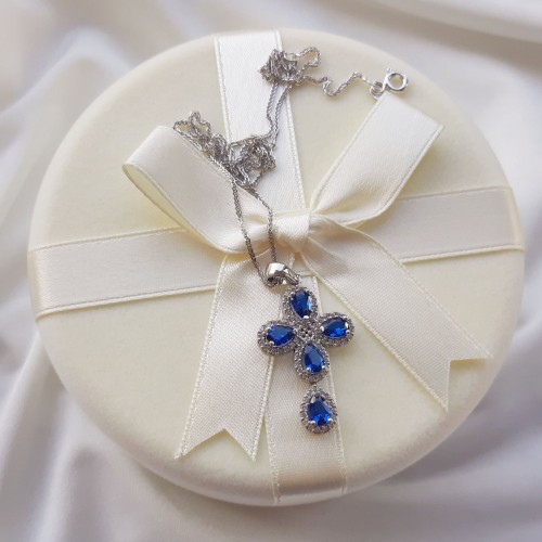 Λευκόχρυσος γυναικείος σταυρός Κ14 με αλυσίδα