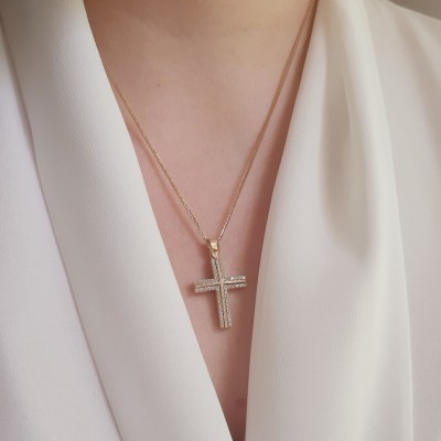 Χρυσός μασίφ γυναικείος βαπτιστικός σταυρός Κ14 με αλυσίδα