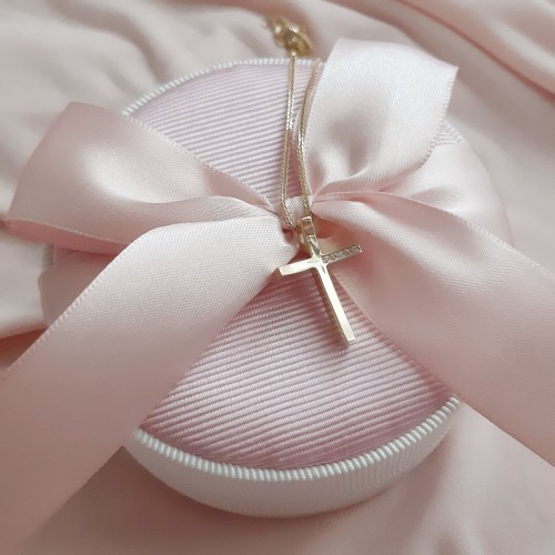 Χρυσός μασίφ σταυρός βάπτισης-αρραβώνα Κ14 με αλυσίδα