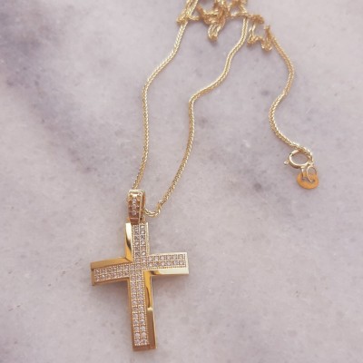 Χρυσός βαπτιστικός σταυρός Κ14 με αλυσίδα