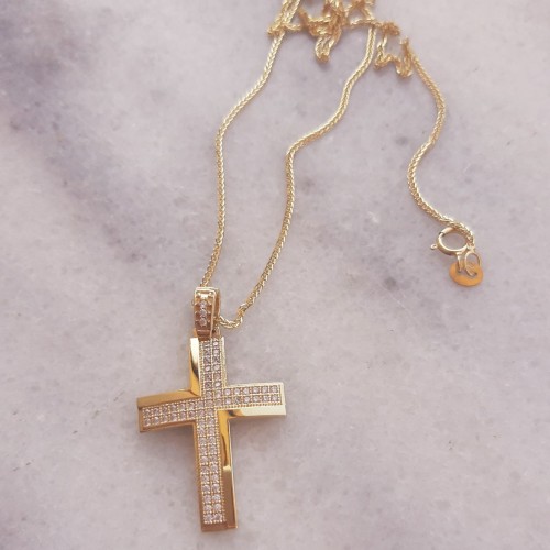 Χρυσός βαπτιστικός σταυρός Κ14 με αλυσίδα