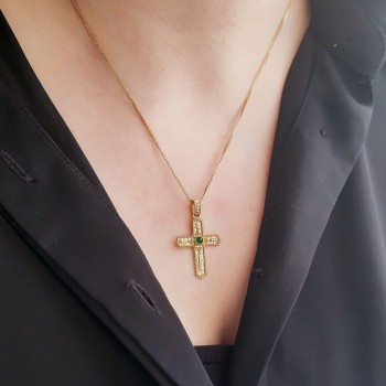 Βυζαντινός χρυσός σταυρός Κ14 με αλυσίδα