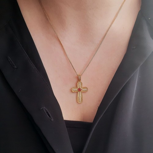 Χρυσός Βυζαντινός σταυρός Κ14 με αλυσίδα