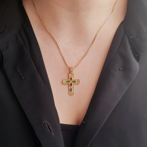 Χρυσός Βυζαντινός σταυρός Κ14 με αλυσίδα