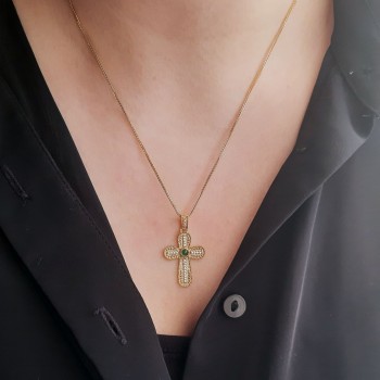 Χρυσός Βυζαντινός σταυρός Κ14 με αλυσίδα