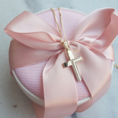 Xρυσός σταυρός διπλής όψης Κ14 με αλυσίδα