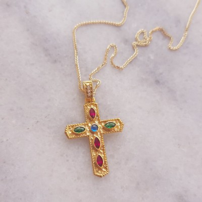 Χρυσός Βυζαντινός σταυρός Κ14 με αλυσίδα