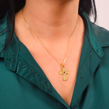 Χρυσός Βυζαντινός σταυρός Κ14 με αλυσίδα