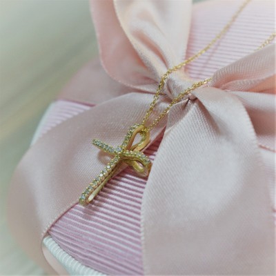 Χρυσός γυναικείος βαπτιστικός σταυρός Κ14 με αλυσίδα