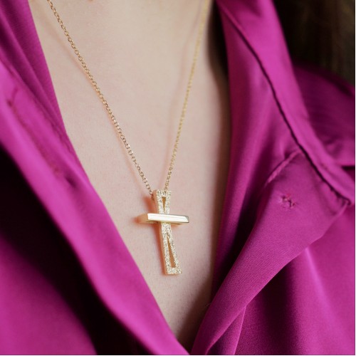 Χρυσός γυναικείος βαπτιστικός σταυρός Κ14 με αλυσίδα