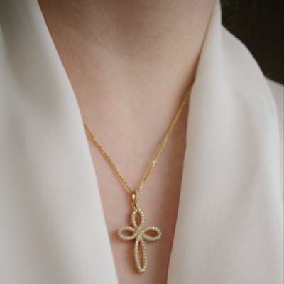 Χρυσός γυναικείος βαπτιστικός σταυρός Κ14 με αλυσίδα