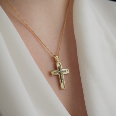 Χρυσός μασίφ γυναικείος βαπτιστικός σταυρός Κ14 με αλυσίδα