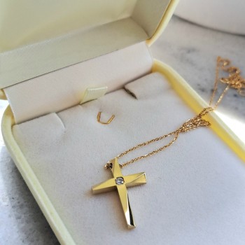 Χρυσός γυναικείος βαπτιστικός σταυρός Κ14 με αλυσίδα