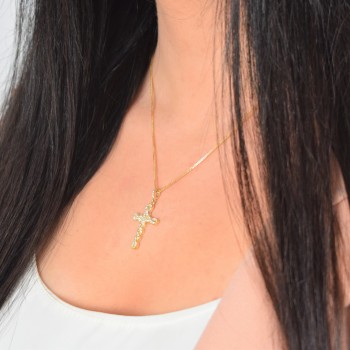 Χρυσός γυναικείος βαπτιστικός σταυρός Κ14 με αλυσίδα