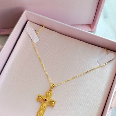 Χρυσός μασίφ Βυζαντινός σταυρός Κ14 με αλυσίδα