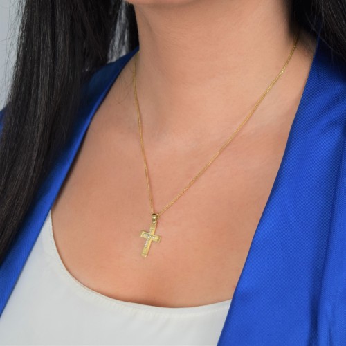 Χρυσός γυναικείος βαπτιστικός σταυρός Κ14 με αλυσίδα