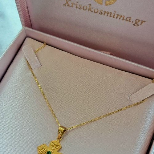 Χρυσός μασίφ Βυζαντινός σταυρός Κ14 με αλυσίδα