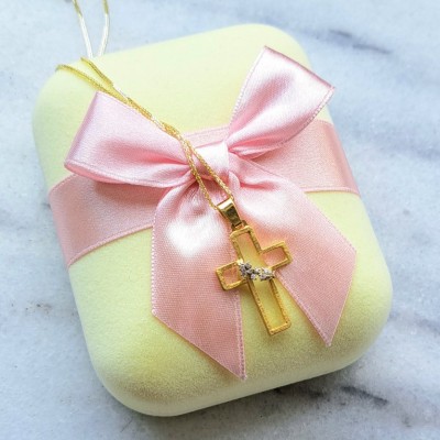 Χρυσός χειροποίητος σταυρός Κ14 με αλυσίδα