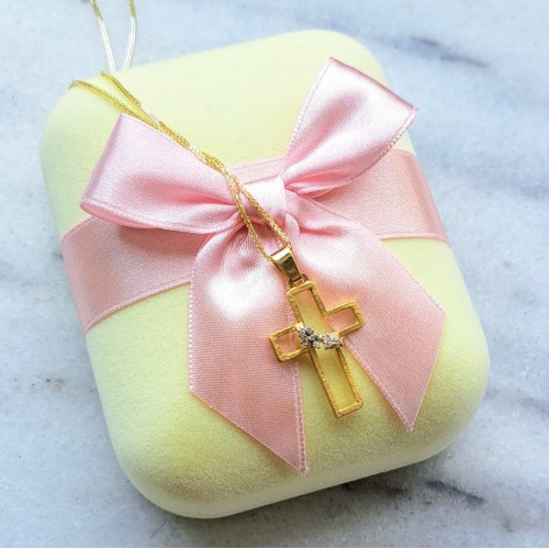 Χρυσός χειροποίητος σταυρός Κ14 με αλυσίδα