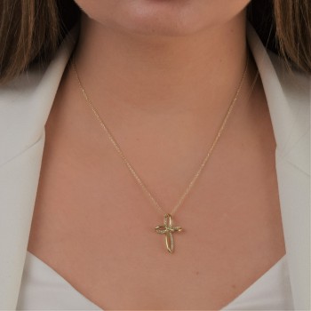 Χρυσός γυναικείος βαπτιστικός σταυρός Κ14 με αλυσίδα