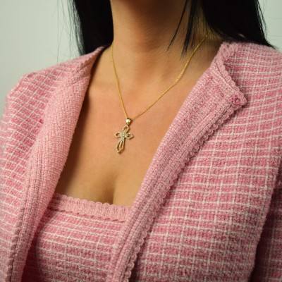 Χρυσός γυναικείος σταυρός Κ14 με αλυσίδα